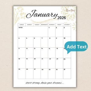 Calendario editable de enero de 2026: Planificador sencillo, calendario imprimible y rellenable con citas, descarga instantánea (PDF, PNG, JPG)