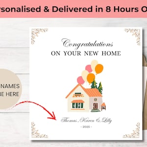Tarjeta de felicitación por nueva casa personalizada - Nombre y fecha personalizados - Entrega rápida en 8 horas - Regalo de inauguración de la casa digital - Tarjeta para nueva casa.