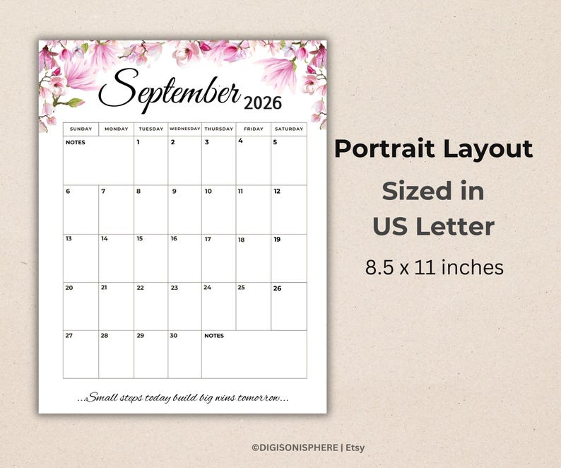 Editable September 2026 Calendar | Printable & Fillable PDF | Portrait