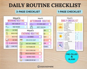 Editable Daily Checklist for Kids | Printable Morning Afternoon Evening Chore Chart | Reward Tracker | Canva Template PDF Download