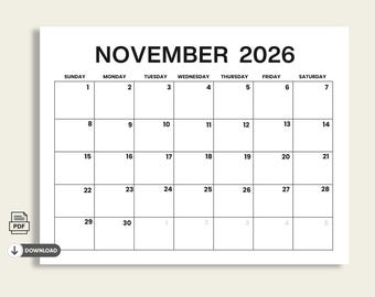 November 2026  Calendar Printable : Minimalist Monthly Planner PDF (Digital Download), Autumn Planner