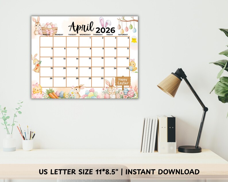 Printable Fillable April 2026 Calendar , Happy Easter With Colorful ...