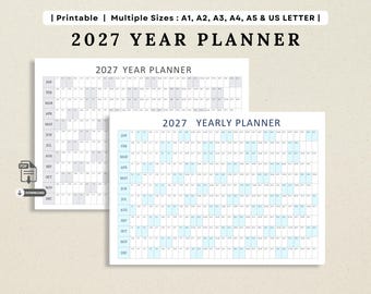2027 Year Planner Printable | Year At A Glance | Annual Planning Calendar | 2027 Calendar Poster | A1 A2 A3 A4 US Letter | Instant Download