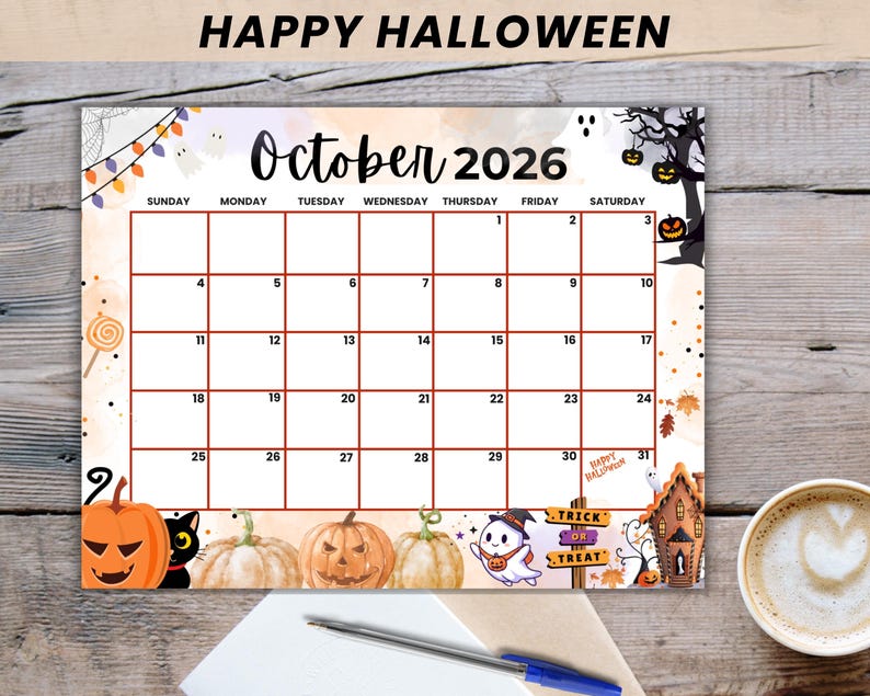 October 2026 Halloween Calendar | Editable Fillable Planner PDF for