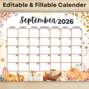 Utskrivbar kalender för september 2026 | Redigerbar månadsplanerare i PDF-format | Ifyllbar kalender för skola, arbete och hem | Direkt nedladdning | US Letter