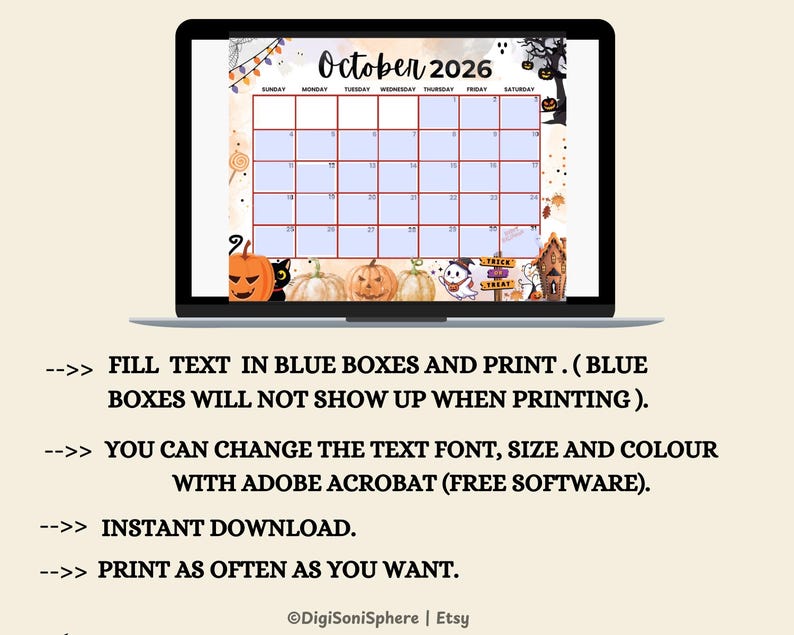 October 2026 Halloween Calendar | Editable Fillable Planner PDF for ...