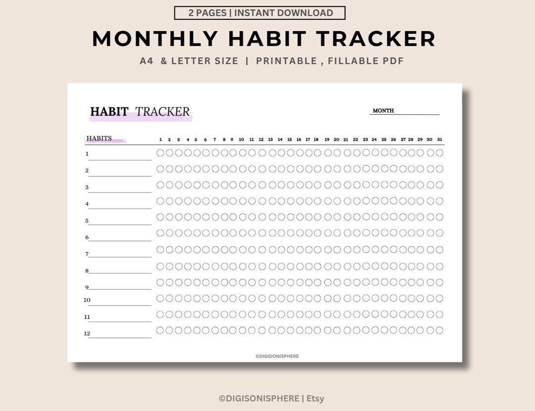 Monthly Habit Tracker Printable | 30 Day Habit Challenge on 2-pages ...