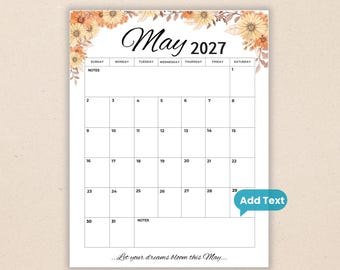 May 2027 Script Calendar | Floral Design, Printable & Fillable PDF (Instant Download) with Quotes Portrait Planner