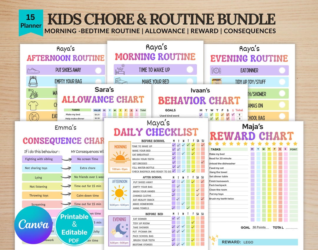 Kids Routine & Chore Chart Bundle | Daily Chore Chart Printable ...