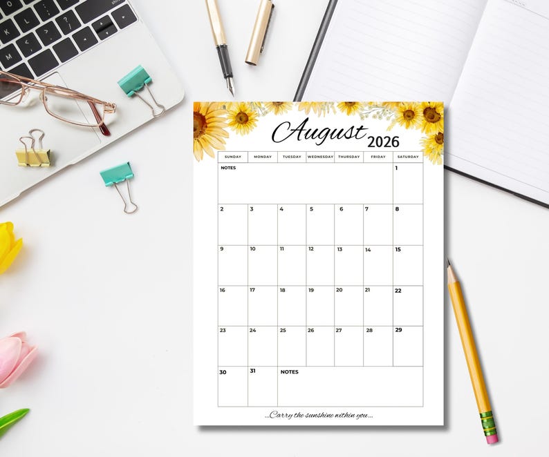 Editable August 2026 Portrait Calendar | Printable & Fillable Planner ...