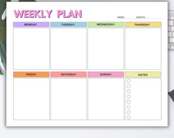 Colourful Weekly Planner Printable | Family & Kids Schedule | week Organizer | Weekly To Do List | Homeschool Template | 11x8.5 Landscape