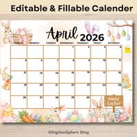 EDITABLE April 2026 Calendar, Printable, Fillable Monthly Planner, Kids ...