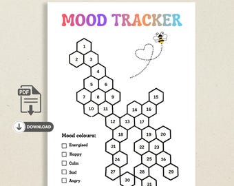 Mood Tracker Printable Honey Bee | A4,A5 , US Letter | Cute Self Care Journal Page | Mood Chart, Wellness & Habit Tracker | Instant Download