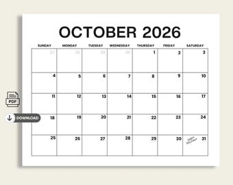 October 2026 Calendar Printable: | Minimalist Planner PDF (Digital Download) |