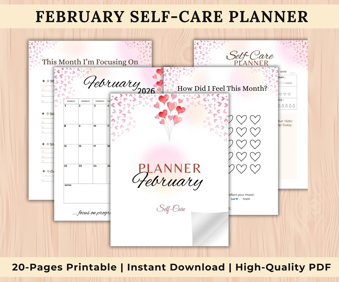 February Self-care Journal Printable | Wellness , Mood Tracker ...