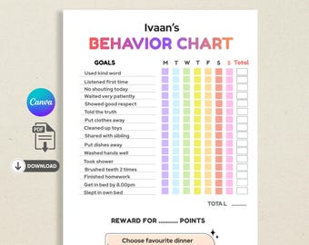 Editable Behavior Chart for Kids | Behavior and Chore Chart | Printable  Reward Chart | At Home Routine Chart | Canva Template A4 US Letter