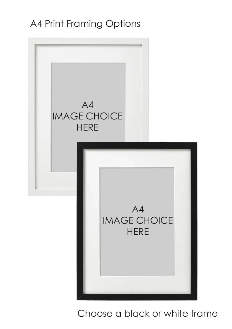 May include: Two A4 size picture frames, one white and one black, with the text "A4 IMAGE CHOICE HERE" inside each frame.