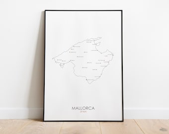 Mallorca Map Outline-Puerto Pollensa-Poster Print