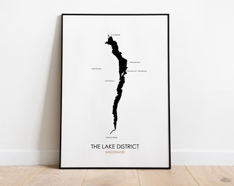 Lake District Print: Lake Windermere Outline, Cumbria Art