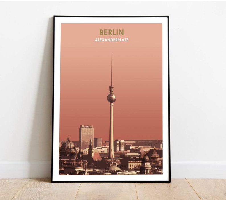 May include: A digital illustration of the Berlin skyline with the iconic Fernsehturm tower in the center. The illustration is in a muted orange color palette with the text "BERLIN ALEXANDERPLATZ" at the top.