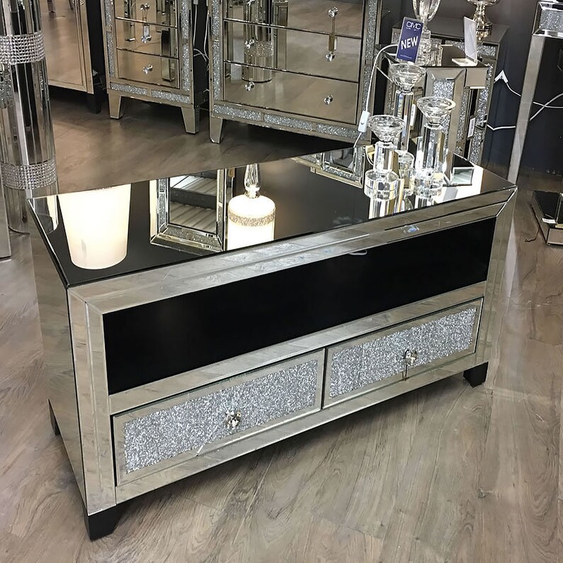 Diamond Glitz Mirrored Tv Cabinet Stand Paypal Also Accepted Etsy