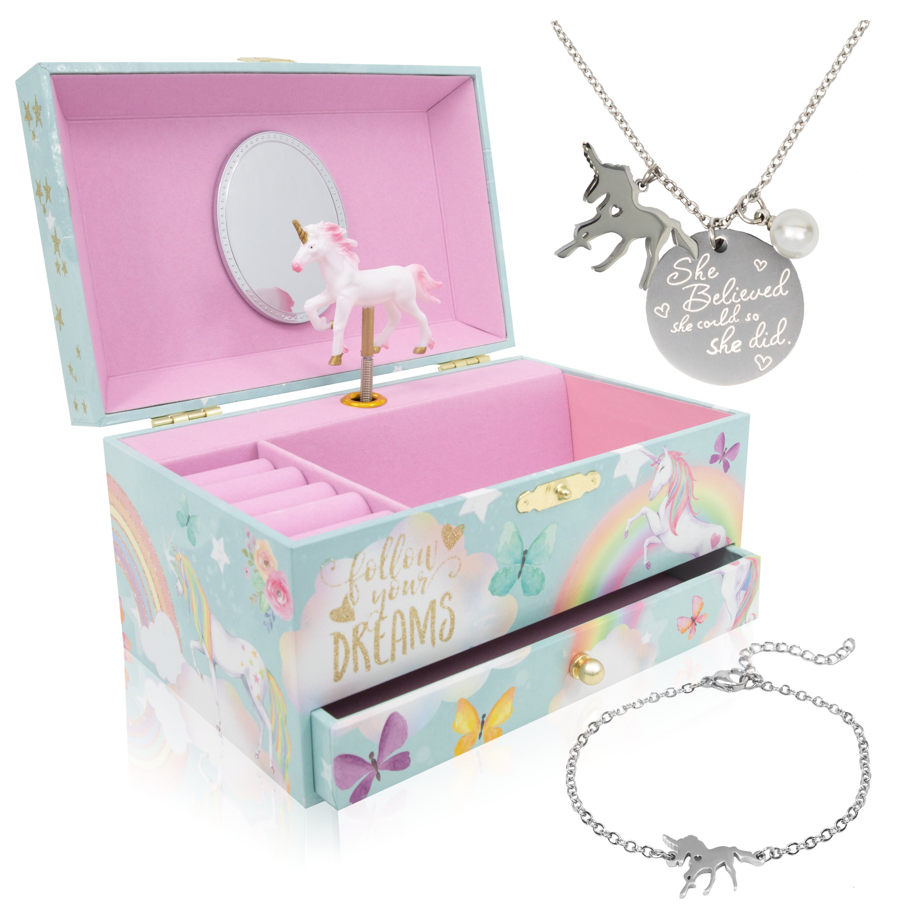 Unicorn Musical Jewelry Box for Girl | Jewelry Set Included | 3 Unico…