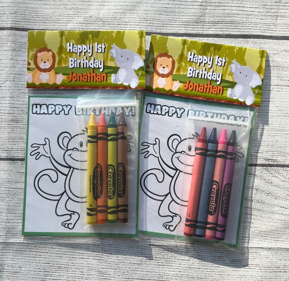 Jungle Safari Favors-mini Color Packs Birthday-party Supplies-personalized-coloring  Page-custom Topper-party Decorations-crayons-jungle 