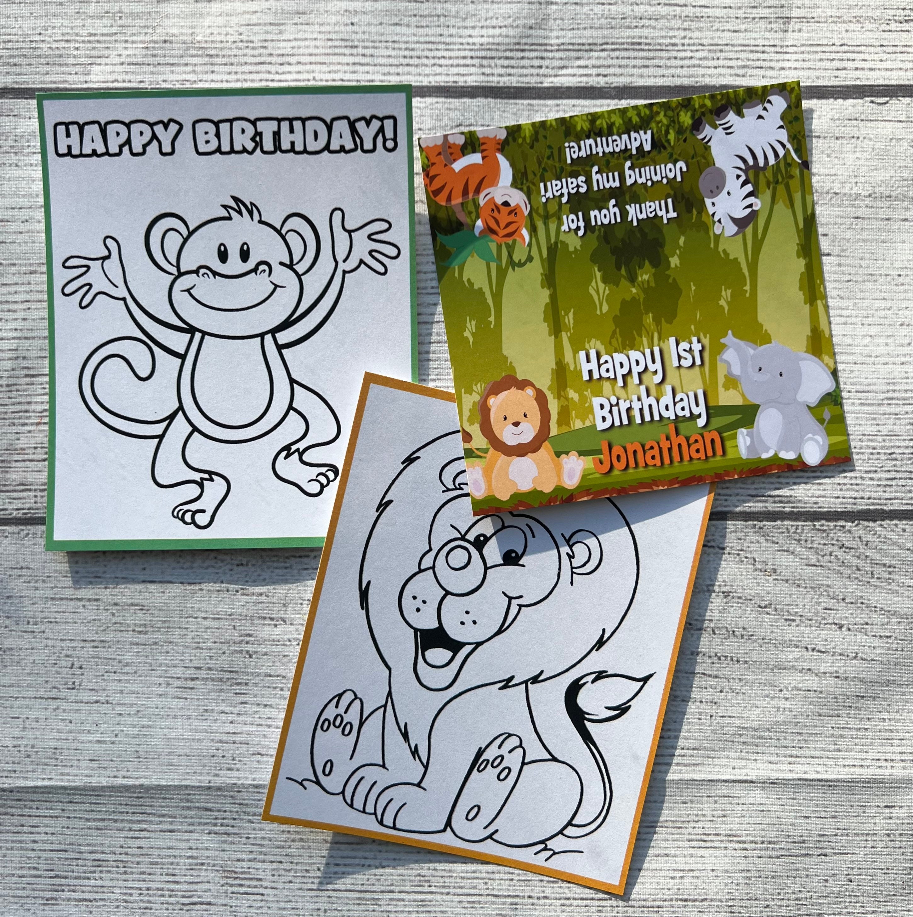 Jungle Safari Favors-mini Color Packs Birthday-party Supplies-personalized-coloring  Page-custom Topper-party Decorations-crayons-jungle 