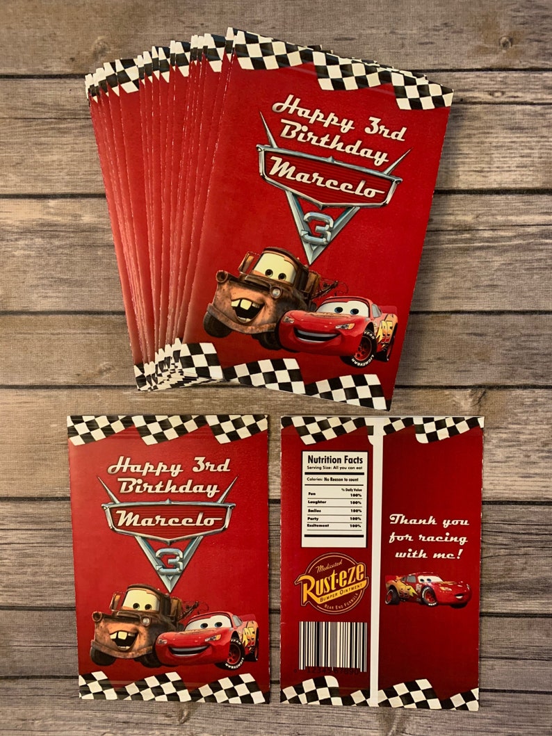 Cars themed chip bags. Party favor Cars chip bag supplies. Etsy