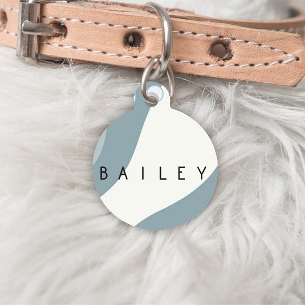 The Bailey - Grey aesthetic Dog Tag Cat Tag Pet ID tags - Personalised name and number printed double sided metal tags