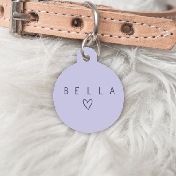 Lilac Solid Dog Tag Cat Tag Pet ID tags - Personalised name and number printed double sided metal tags