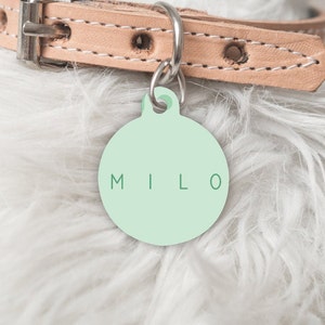 The Gelato Collection  Solid Dog Tag Cat Tag Pet ID tags - Personalised name and number printed double sided metal tags -MILO