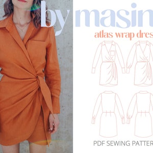 Wrap Dress sewing pattern, Shirt Dress digital sewing pattern, Longsleeve Dress sewing pattern, DIY Dress pattern, Atlas Wrap Dress Pattern