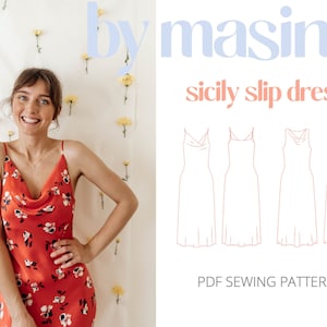 Slip dress pattern, Cowl neck dress sewing pattern, Bias-Cut Dress pattern, Beginner PDF Pattern, Sicily Slip Dress, 90s PDF sewing pattern image 1