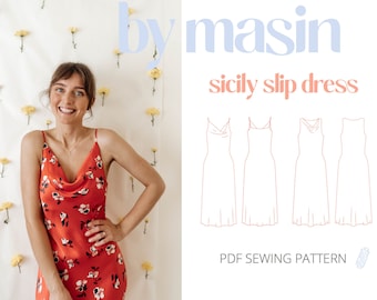 Slip dress pattern, Cowl neck dress sewing pattern, Bias-Cut Dress pattern, Beginner PDF Pattern, Sicily Slip Dress, 90s PDF sewing pattern