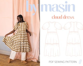 Puff Sleeve Dress Pattern, Boho Dress Sewing Pattern, Gathered Dress Sewing Pattern, DIY Puff Dress, Romantic Dress Pattern, DIY Dress