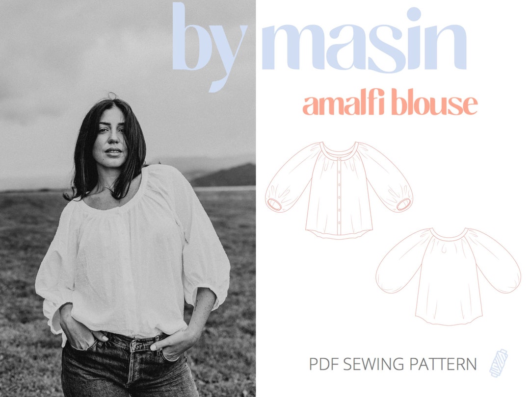 Blouse PDF sewing pattern, Raglan sleeve blouse pattern, DIY gathered  blouse, Amalfi Blouse sewing pattern, Button down blouse
