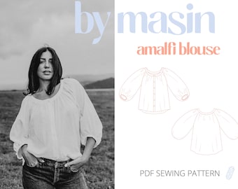 Blouse PDF sewing pattern, Raglan sleeve blouse pattern, DIY gathered blouse, Amalfi Blouse sewing pattern, Button down blouse pattern