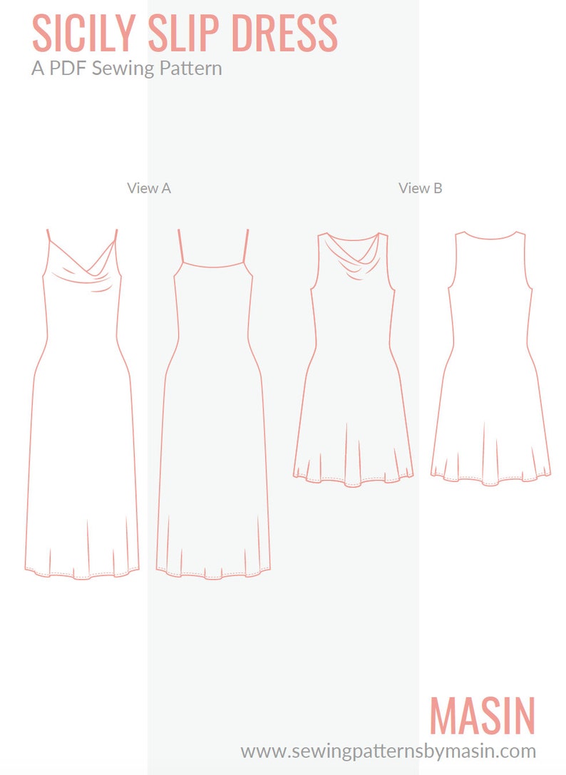 Slip dress pattern, Cowl neck dress sewing pattern, Bias-Cut Dress pattern, Beginner PDF Pattern, Sicily Slip Dress, 90s PDF sewing pattern zdjęcie 10