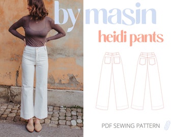 Heidi Pants / Jeans PDF Sewing Pattern, high waisted, wide leg Digital Pattern