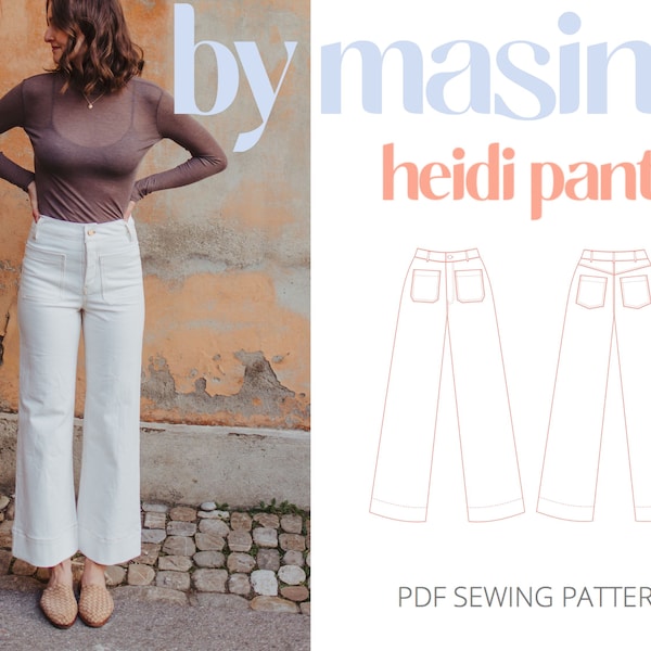 Pants PDF Sewing Pattern, High Waisted Pants, Wide Leg Jeans, Digital Sewing Pattern, DIY Trouser Pattern, Jeans PDF Sewing Pattern