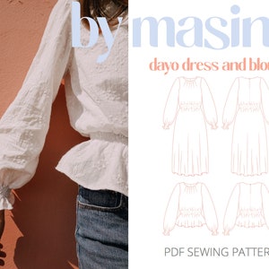 Shirred Dress Sewing Pattern, Blouse Sewing Pattern, Shirt Sewing Pattern, Shirring Tutorial, Longsleeve Dress Pattern, Printable Pattern