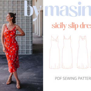 Slip dress pattern, Cowl neck dress sewing pattern, Bias-Cut Dress pattern, Beginner PDF Pattern, Sicily Slip Dress, 90s PDF sewing pattern