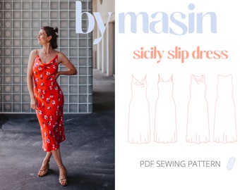 Slip dress pattern, Cowl neck dress sewing pattern, Bias-Cut Dress pattern, Beginner PDF Pattern, Sicily Slip Dress, 90s PDF sewing pattern