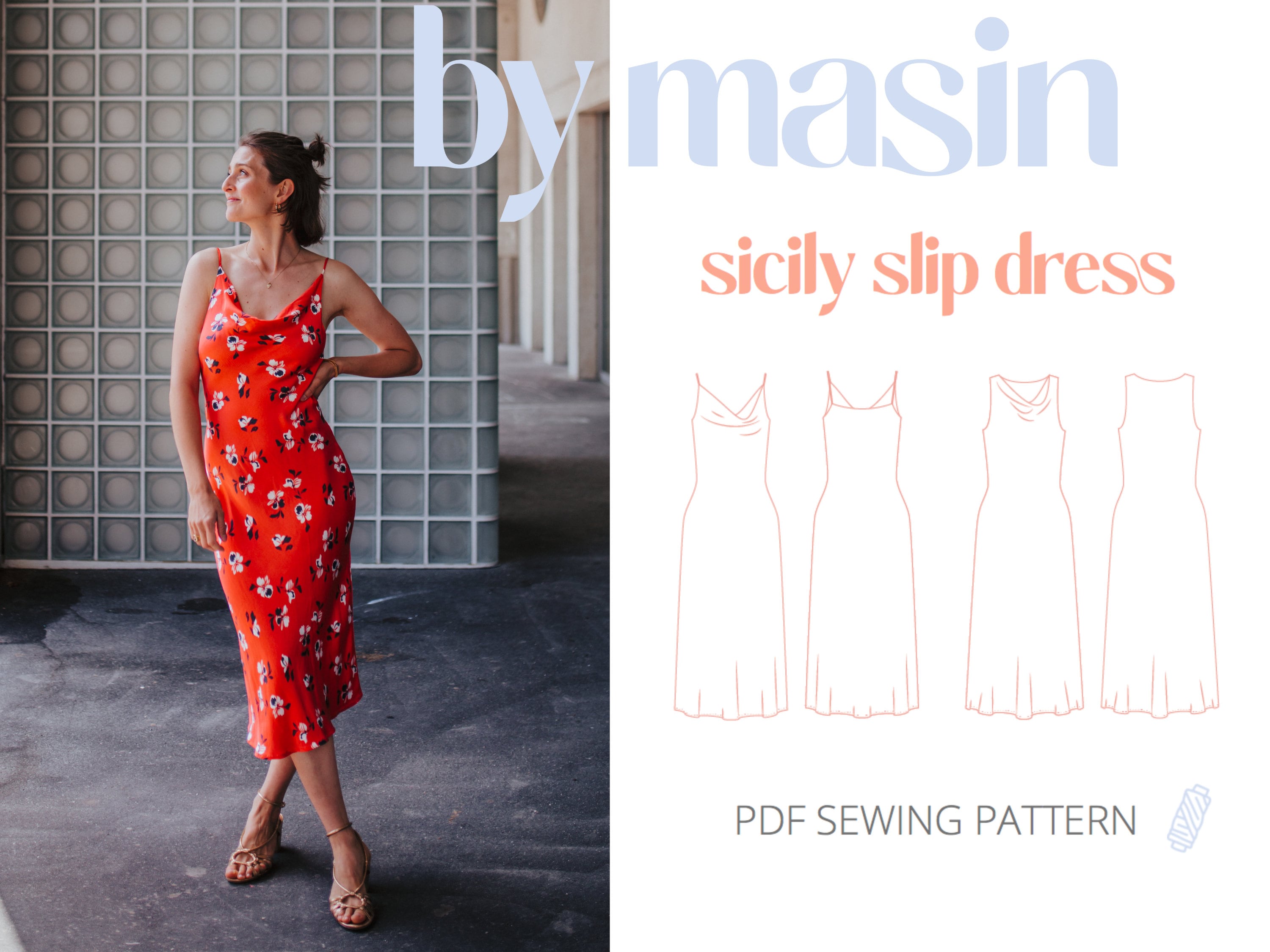 Slip Dress Pattern, Cowl Neck Dress Sewing Pattern, Bias-cut Dress