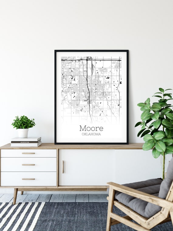 Moore Map Poster Moore Ok Print Oklahoma Minimalist City Map Etsy
