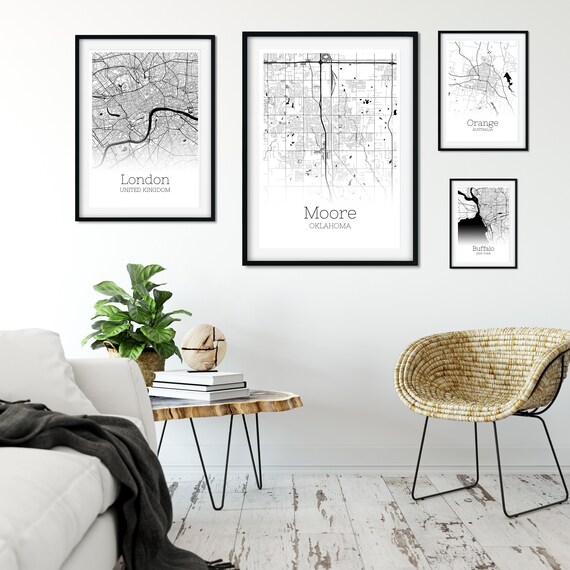 Moore Map Poster Moore Ok Print Oklahoma Minimalist City Map Etsy