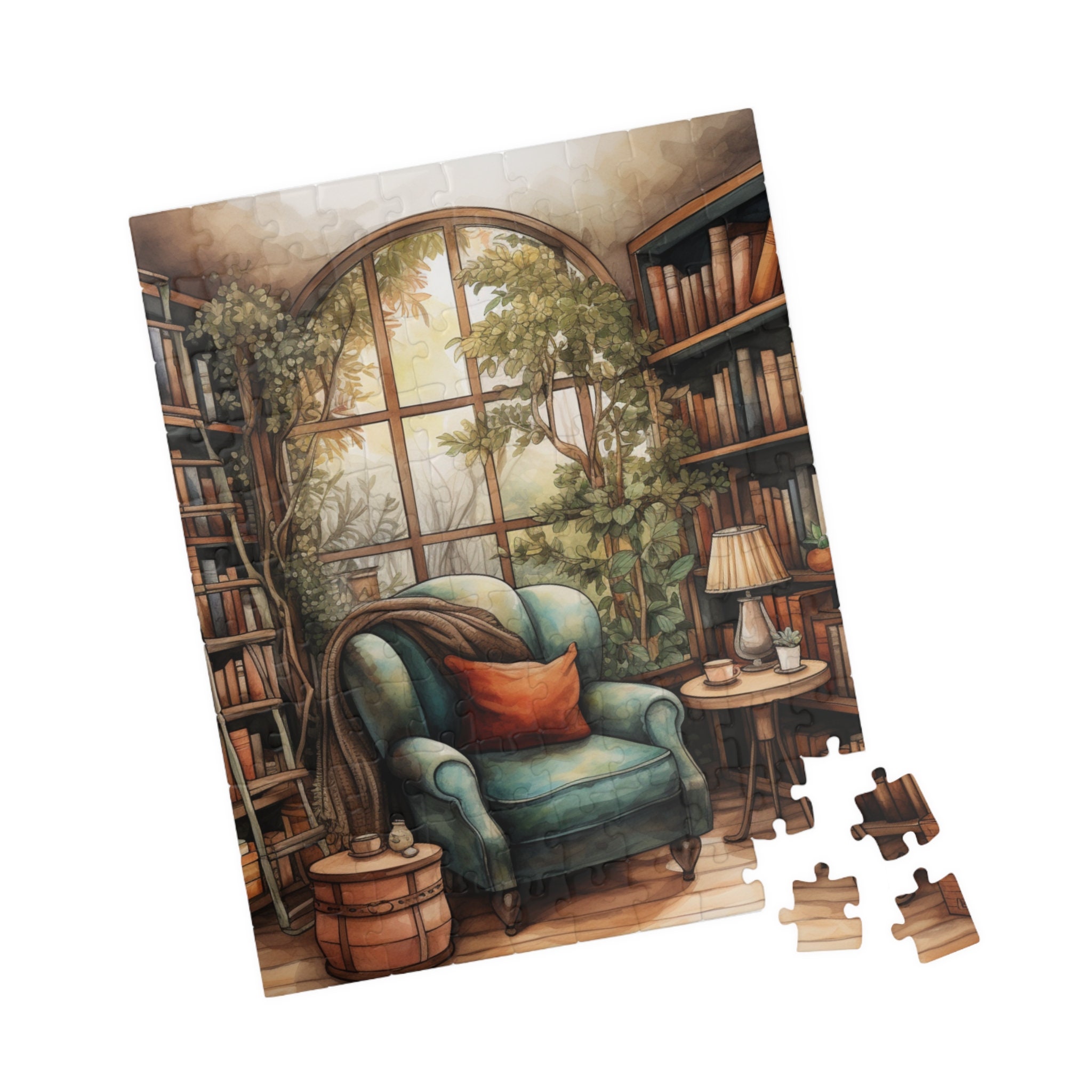 Cozy Reading Nook Watercolor Jigsaw Puzzle, Enchanting Puzzle ...