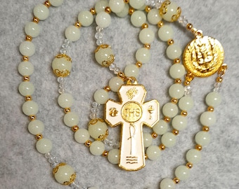 Rosario de fósforo: Brilla en la oscuridad, católico, regalo religioso, santo rosario
