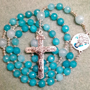 AGATE BLUE Faceted GEMSTONE, natural,  Rosary Beads, Catholic Rosary, Religious Gift, Holy Rosary